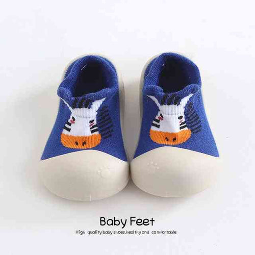 Blue zebra animal sock shoes for babies, perfect for comfort and style in shoes and booties.