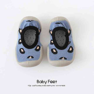 Blue leopard baby sock shoes, perfect for tiny feet in style and comfort. Ideal for infants and toddlers.