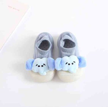 Baby Doll Sock Shoes in Blue Elephant design for infants, perfect for stylish and comfortable footwear.