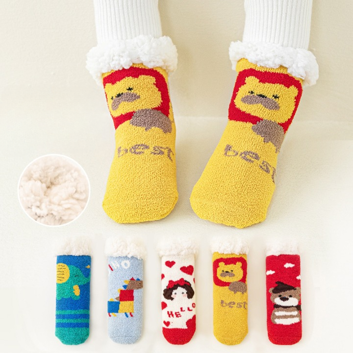 Baby Cartoon Pattern Thickened Lambswool Coral Fleece Socks