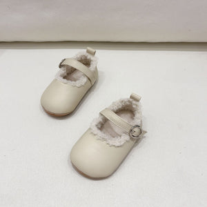 Ins Infant Baby Girl Solid Color Plush Warm Anti-Slip Shoes In Winter