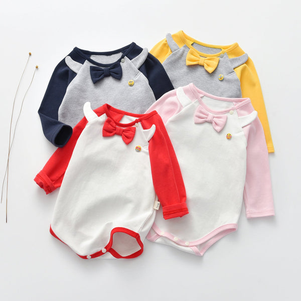 Baby 1pcs Bow Tie Patched Design Contrast Design Onesies Bodysuit