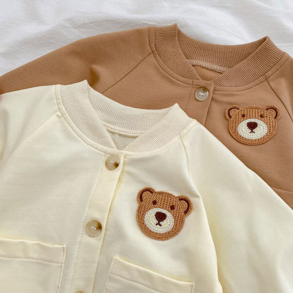 Baby Cartoon Bear Patched Pattern Cute Style Romper And Coat