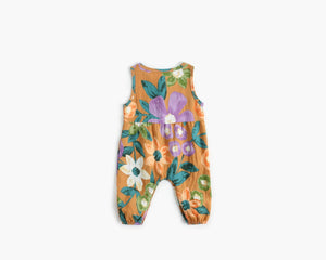 Baby Girl Floral Print Pattern Buttoned Design Sleeveless Rompers