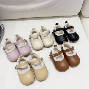 Ins Infant Baby Girl Solid Color Plush Warm Anti-Slip Shoes In Winter