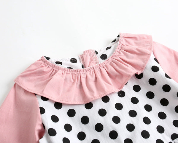 Baby Girl Polka Dot Pattern Ruffle Collar Design Long Sleeves Bodysuit Onesies