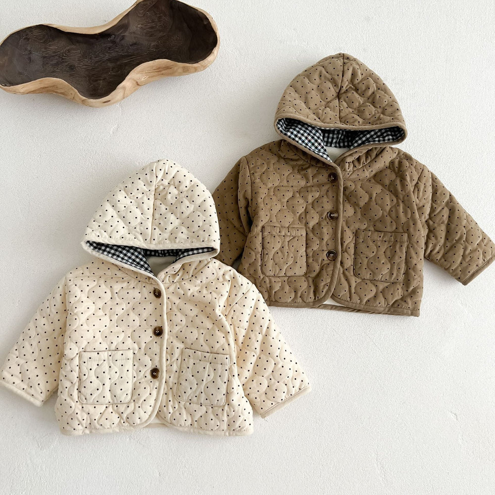 Baby Dot Pattern Corduroy Fabric Quilted Warm Coat With Hat