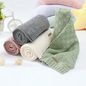 Kids Logo Patched Design Solid Color Knittted Warm Blanket