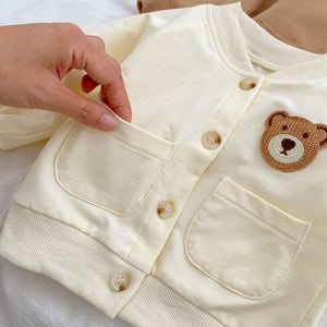 Baby Cartoon Bear Patched Pattern Cute Style Romper And Coat