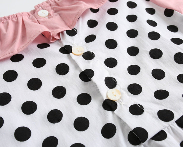 Baby Girl Polka Dot Pattern Ruffle Collar Design Long Sleeves Bodysuit Onesies