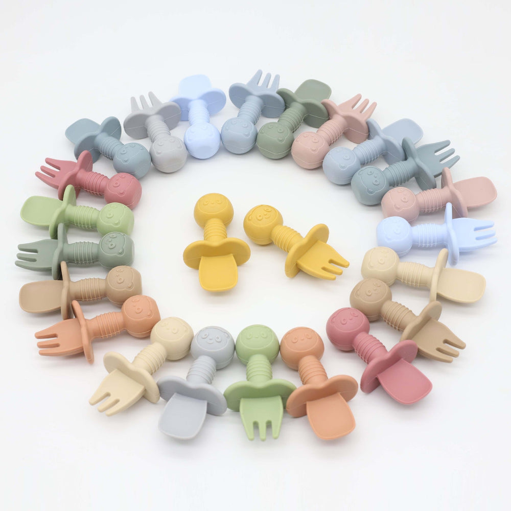 Baby Bear Pattern Complementary Food Training Lovely Silicone Spoon Fork Sets