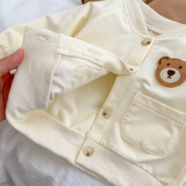 Baby Cartoon Bear Patched Pattern Cute Style Romper And Coat