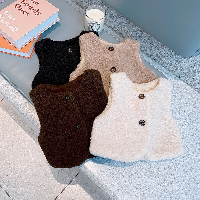 Baby Berber Fleece Design Button Front Warm Coat Vest