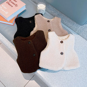 Baby Berber Fleece Design Button Front Warm Coat Vest