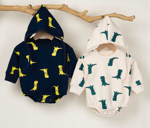 Baby Boy 1pcs Cartoon Dinosaur Pattern Long Sleeves O-Neck Bodysuit & Hats