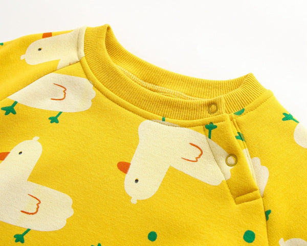 Baby 1pcs Cartoon Duck Print Button Front Rompers & Onesies With Triangle Hats