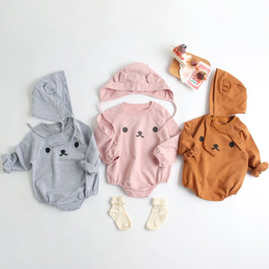 Baby 1pcs Cartoon Print Pattern Long Sleeved Cotton Triangle Onesies With Hat