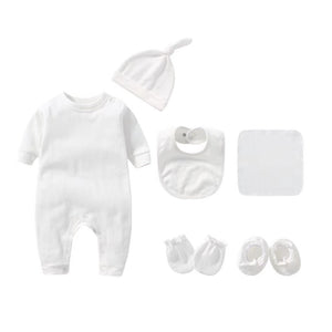 Newborn Solid Color Romper Hat, Bib, Gloves, Footwear, Square Scarf Sets