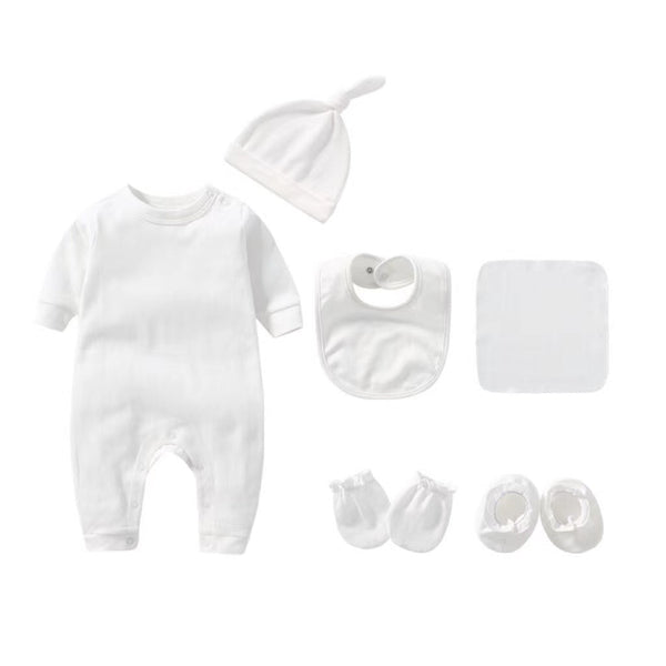 Newborn Solid Color Romper Hat, Bib, Gloves, Footwear, Square Scarf Sets