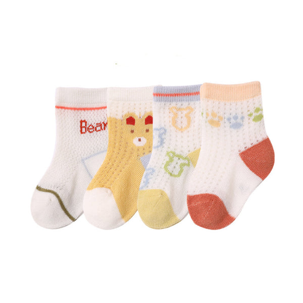 Baby Cartoon Graphic Breathable Mesh 1bag=4pairs Socks