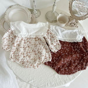 Baby Girl Floral Pattern Ruffle Lapel Design Bodysuit