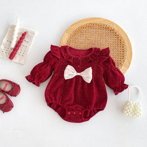 Autumn New Arrival Baby Girls Long Sleeves Red Knitted Onesies