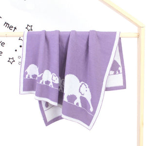 Kids Cartoon Elephant Embroidered Pattern Knittted Blanket