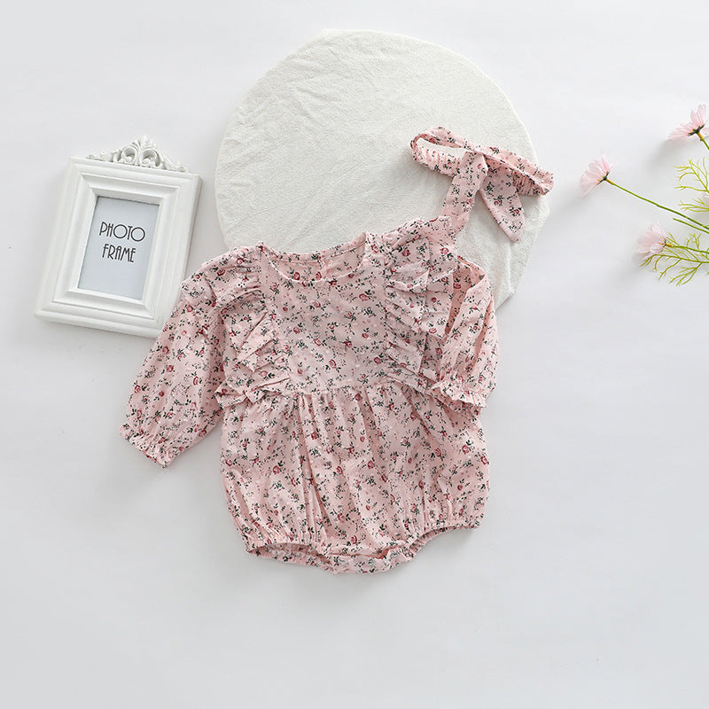 Baby Girl Ditsy Flower Pattern Long Sleeve Cute Bodysuit