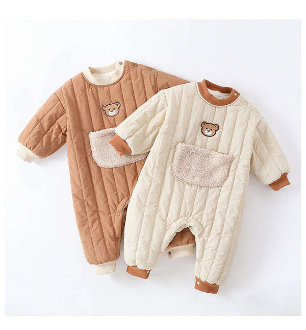 Autumn and Winter New Arrival Baby Unisex Teddy Pattern Long Sleeves Casual Thickened Rompers