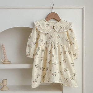 Adorable Baby Lace Collar Onesies And Floral Pattern Girls’ Dress – Princess Sister Matching Set