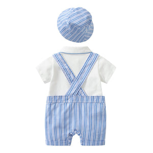 Baby Boy Lapel Solid Bodysuit Combo Striped Graphic Crotch Overall Sets