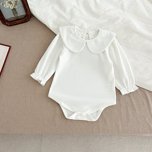 Autumn New Arrival Baby Girls Long Sleeves Solid Color Peter Pan Collar White Onesies