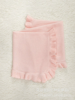 New Arrival Knitted Baby Blanket With Ruffle Trim Design: New Solid Color Pure Cotton Collection For All Seasons