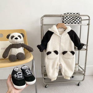 Autumn and Winter New Arrival Baby Unisex Simple Panda Pattern Long Sleeves Cozy Rompers