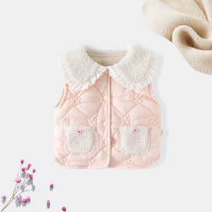 Adorable Infant Baby Girls Sleeveless Flowers Pattern Single Breasted Vest Coat