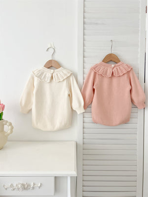 Autumn New Arrival Baby Girls Flowers and Butterfly Embroidery Pattern Long Sleeves Onesies with Collar