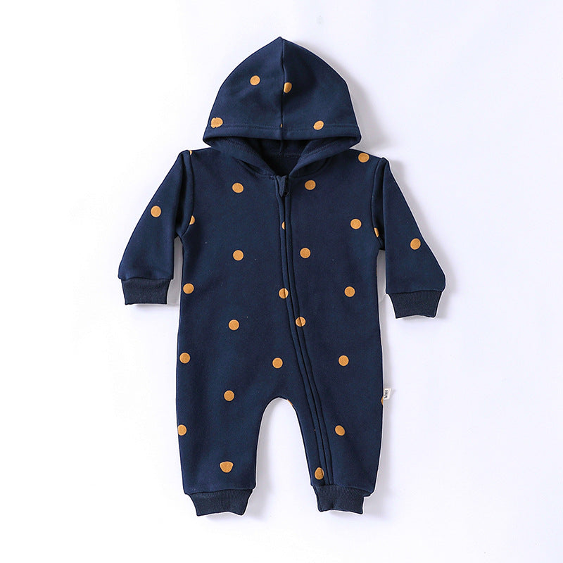 Autumn and Spring New Arrival Baby Unisex Simple Zip-up Long Sleeves Hooded Thick Rompers