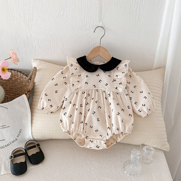 Autumn New Arrival Baby Girls Long Sleeves Peter Pan Collar Butterfly Bow Print Onesies