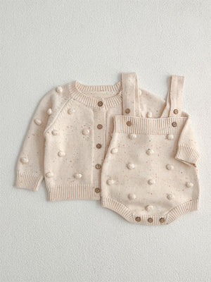 Arrival Autumn Baby Long Sleeves Solid Color Knitted Cardigan and Sleeveless Strap Bodysuits – Clothing Set