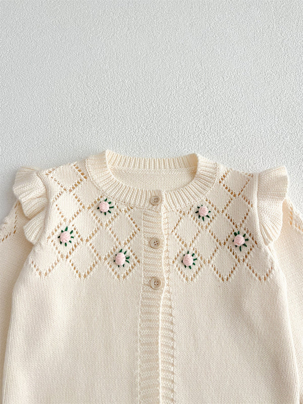 Autumn New Arrival Baby Kids Girls Comfortable Hollow-out Argyle Knitted Long Sleeves Cardigan