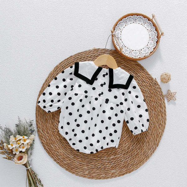 Baby Girl Polka Dot Graphic Salior Collar Design Bodysuit