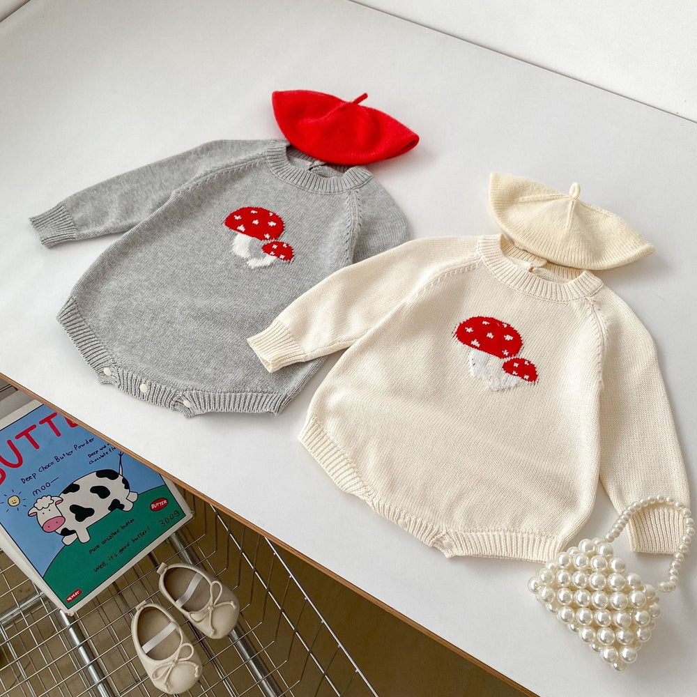 Arrival Autumn Baby Unisex Long Sleeves Mushrooms Jacquard Pattern Knitted Onesies