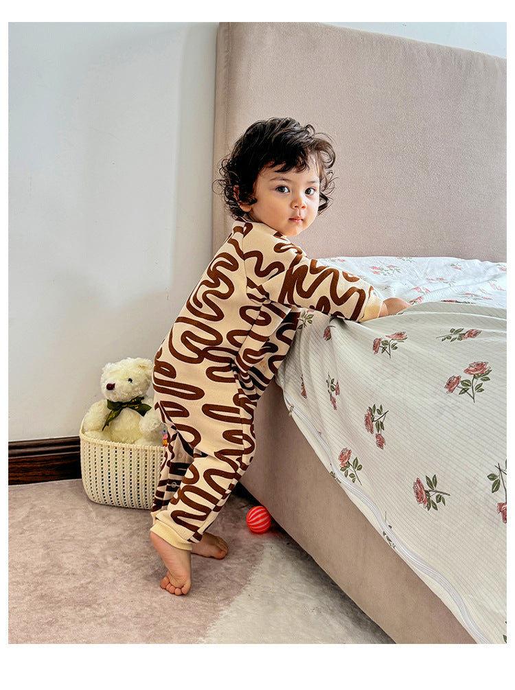 Autumn and Spring New Arrival Baby Simple Curves Pattern Long Sleeves Rompers