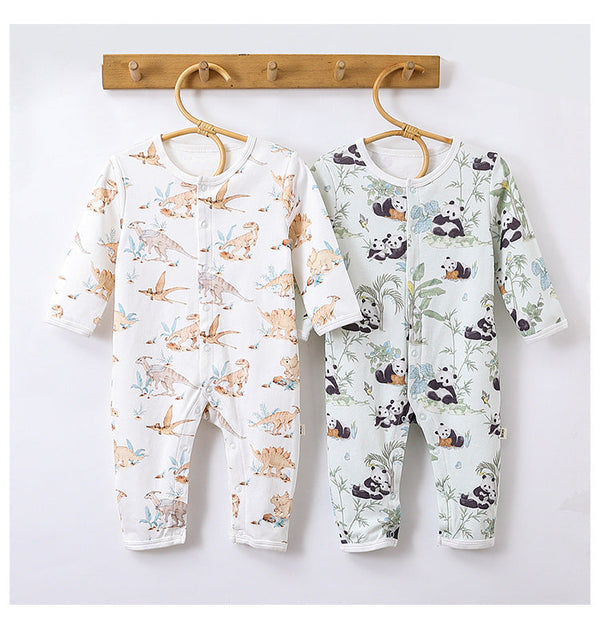 Autumn and Spring New Arrival Baby Unisex Animals Pattern Long Sleeves Crew Neck Single Breasted Rompers