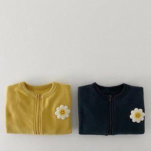 Baby Girl Little Sunflower Patches Pattern Zipper Front Design Cotton Coat