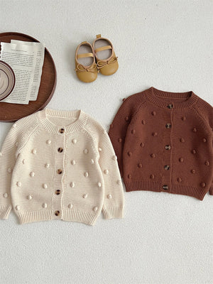 Autumn New Arrival Baby Kids Unisex Comfortable 3D Dots Tiny Balls Pattern Knitted Long Sleeves Cardigan