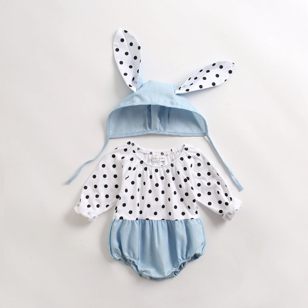 Baby Girl Polka Dot Graphic Long Sleeved Cute Bodysuit & Hats