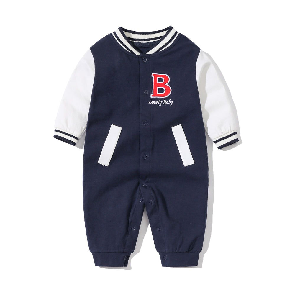 Baby Letter Embroidered Pattern Long Sleeves Baseball Rompers