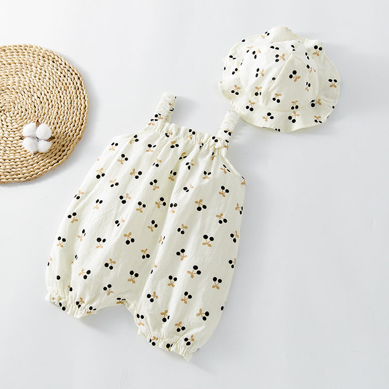 Baby Printed Pattern Sleeveless Rompers With Hat In Summer