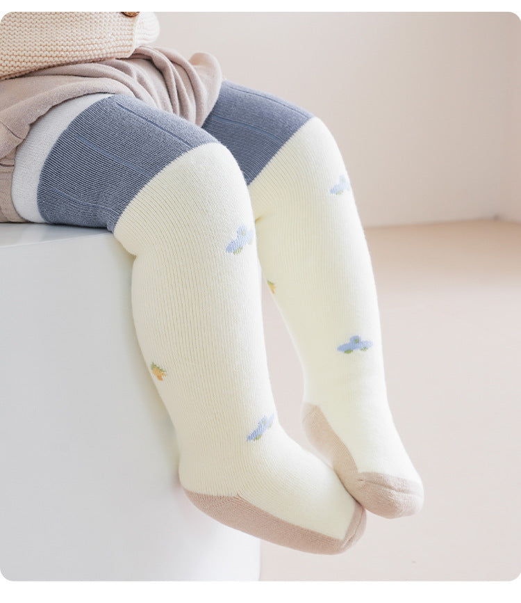 Winter/Autumn Pairs Baby Over-the-Knee Color Patchwork Socks in Combed Cotton for Warmth and Comfort